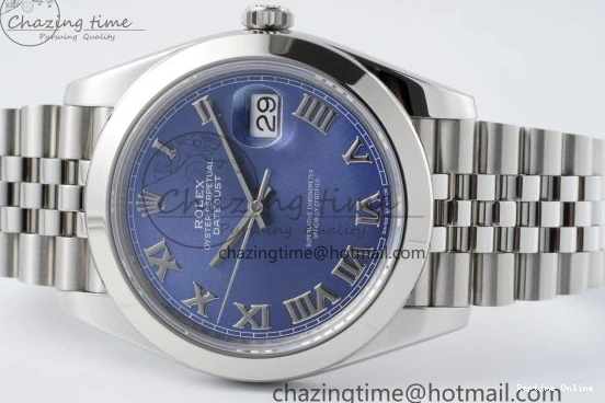 0227 Snug DateJust 41 SS Polished Bezel KING 1:1 Best Edition 904L Steel Blue Roman Dial on Jubilee Bracelet VR 2213